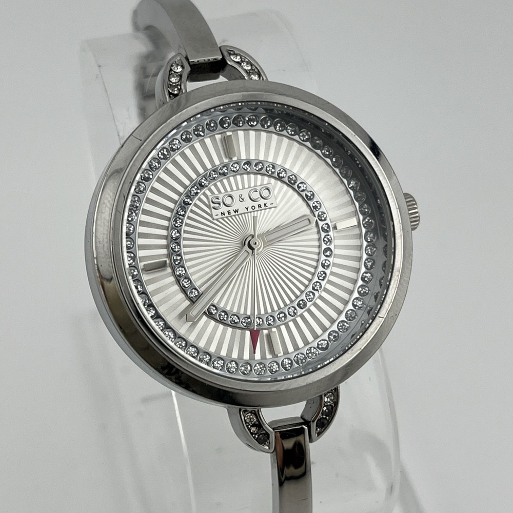 SO &‎ CO New York Watch Women 36mm Silver Case 6.25" Band- New Battery